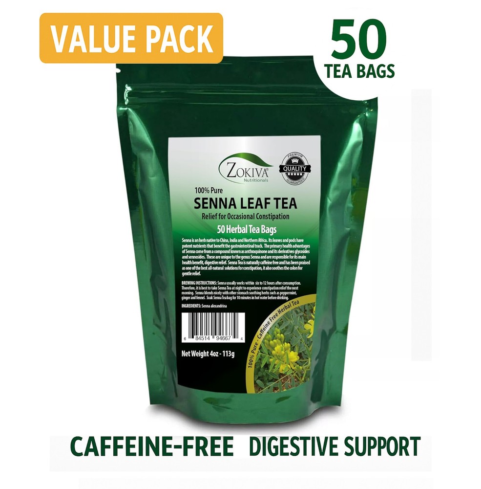 Zokiva Senna Leaf Tea 50 Bags | Herbal Caffeine-Free Digestive Support Tea