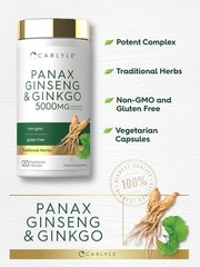 Panax Ginseng + Ginkgo Biloba | 120 Capsules | 5,000mg | Vegetarian | by Carlyle