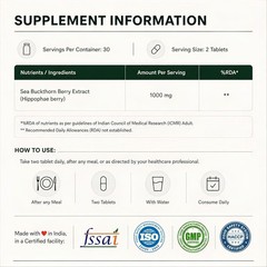 2 Pack Nutrabud Organics Sea Buckthorn Berry Powder 1000mg 120 Veg Tabs Omega 7