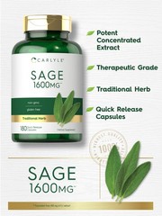 Sage Supplement | 1600mg | 180 Capsules | Non-GMO, Gluten Free | by Carlyle