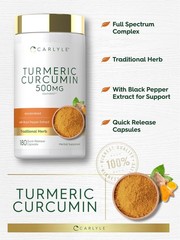 Turmeric Curcumin with Bioperine | 500 mg | 180 Capsules | by Carlyle