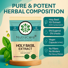 Holy Basil Capsules 5500mg-(3%Mucilage , 5%Saponins)-Brain Health, Vegan-180Caps
