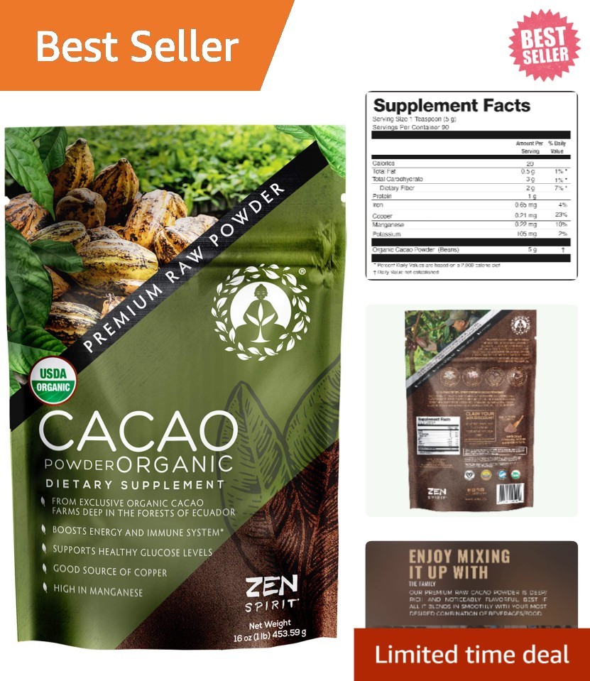 Healthful Organic Cacao Powder – 1 lb & Unsweetened Delight for Desserts