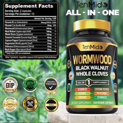 Tenmido Wormwood Capsules Supplement for Men and Women, 150 Count (Pack of 1)