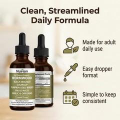NUVIAN Wormwood Gut Cleanse Liquid Drops 2 fl oz Black Walnut Clove Soursop Dige