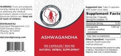 Dairyland Ashwagandha Capsules 150ct – 1000mg Max Strength Root Powder