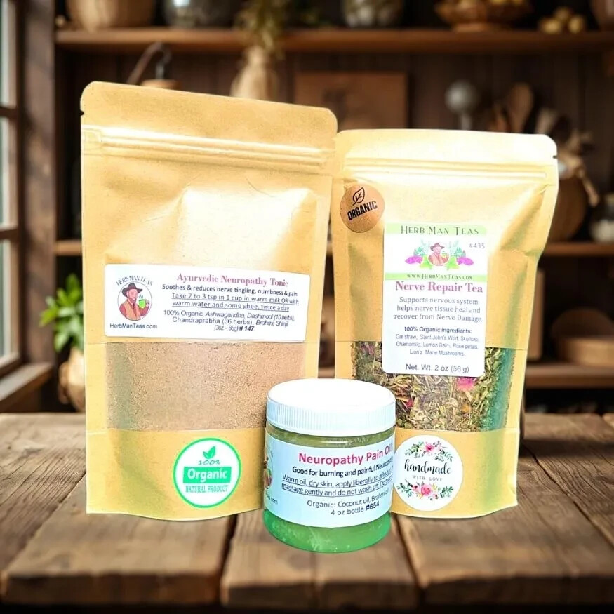 Nerve Pain & Tingling Relief Kit – Ayurvedic Neuropathy Oil, Tea & Tonic