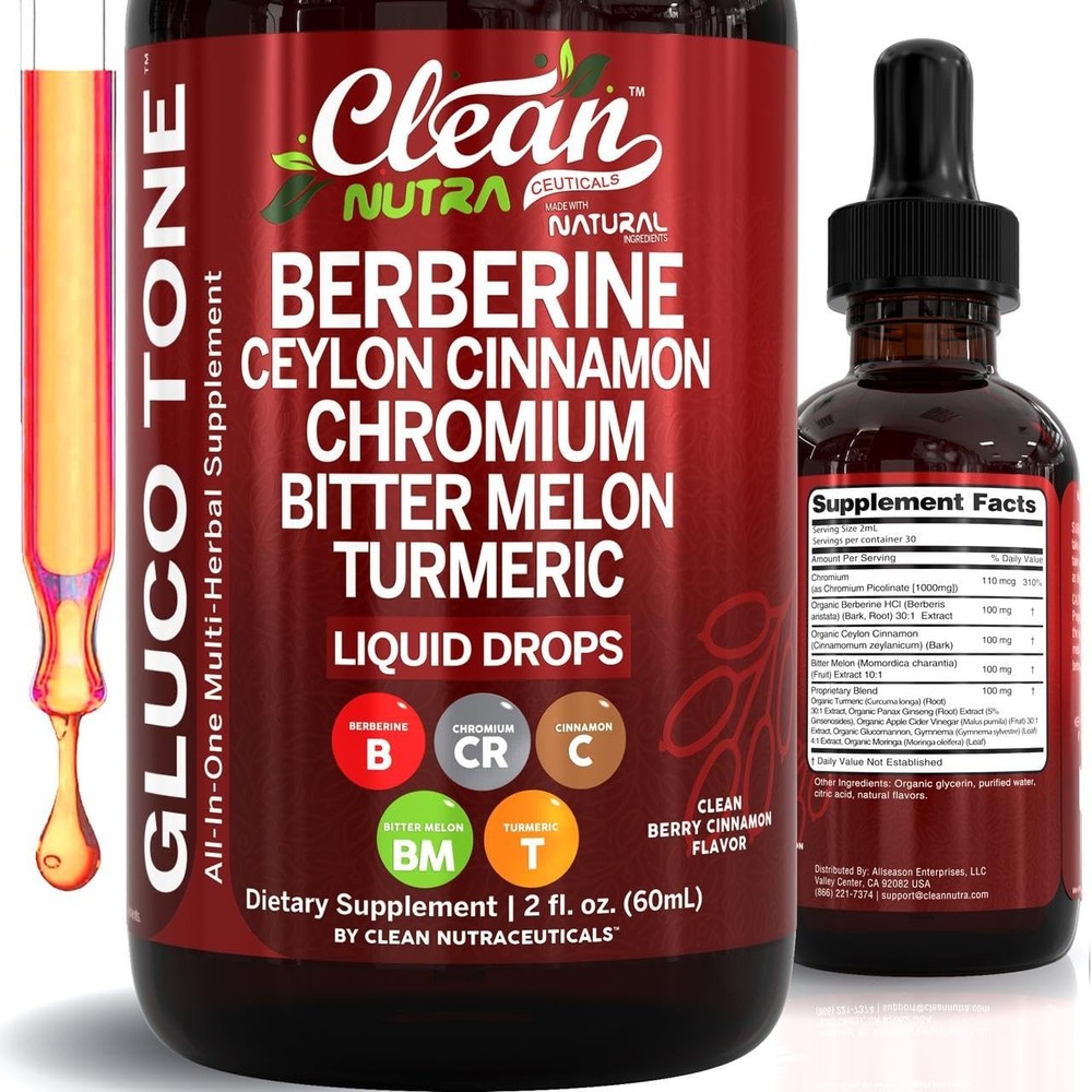 Berberine Supplement Liquid Drops with Ceylon Cinnamon Oil Bitter Melon Extract