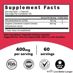 Nature’s Fusions Dihydroberberine Supplement 100mg 60 60 Count (Pack of 1)