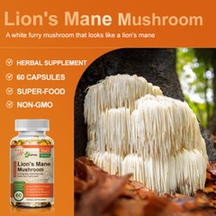Qty60 Organic Lions Mane Mushroom Nootropic Capsules Brain Memory Immune Support