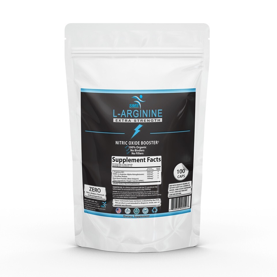 L-Arginine 1,000 MG Extra Strong Nitric Oxide & Circulation Boost 100 Ct By SMS