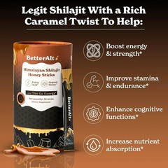 Better Alt Pure Himalayan Shilajit Caramel Honey Sticks Organic – 30 Sticks