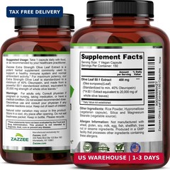 Zazzee Extra Strength Olive Leaf 50:1 Extract, 40% Oleuropein, 150 Vegan Capsule