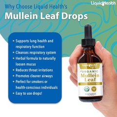 LIQUIDHEALTH USDA Organic Mullein Leaf Extract Drops for Lungs – Herbal Clean…