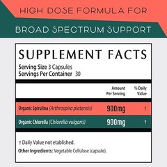 Organic Spirulina and Chlorella Capsules – Chlorophyll Pills & Blue Green Algae