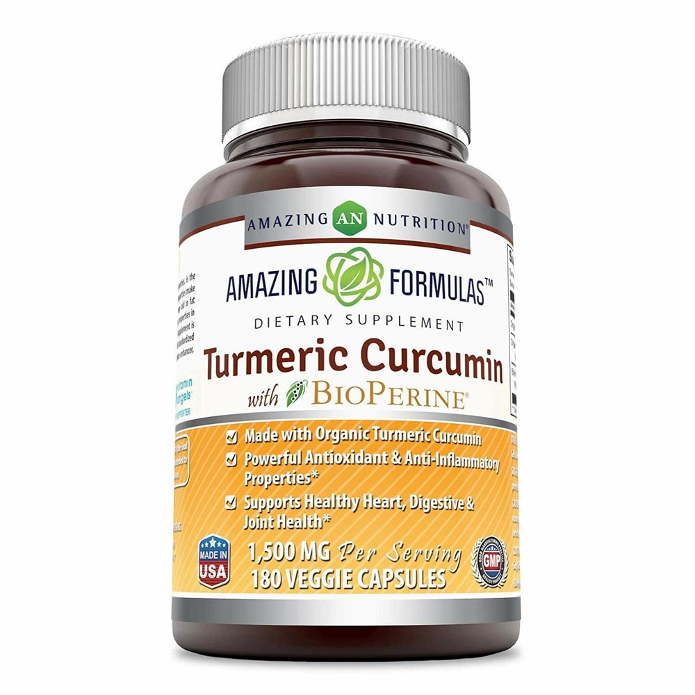 Amazing Formulas Turmeric Curcumin BioPerine 1500 Mg Serving Veggie Capsules 180