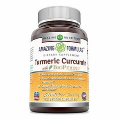 Amazing Formulas Turmeric Curcumin BioPerine 1500 Mg Serving Veggie Capsules 180