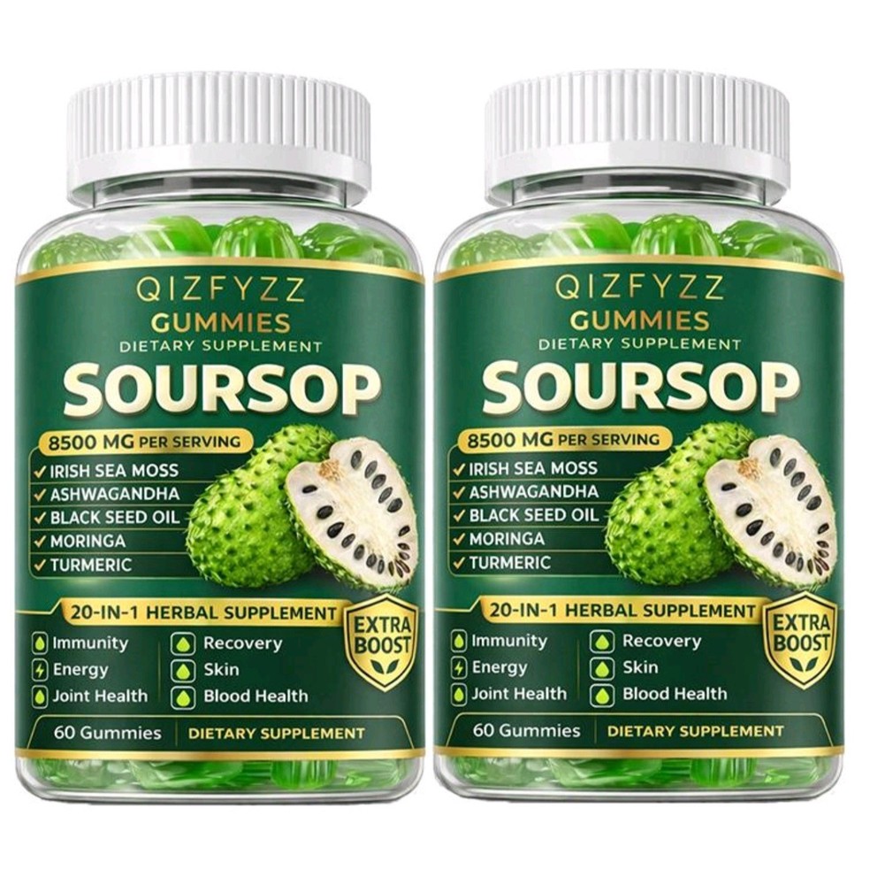 2 PCS Summervibes Qizfyzz Soursop Gummies 20-in-1 Herbal Complex Sea Moss 60ct