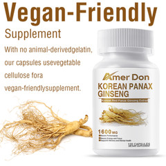 Korean Red Panax Ginseng 1600mg – 120 Capsules – Extra Strength Highest Potency