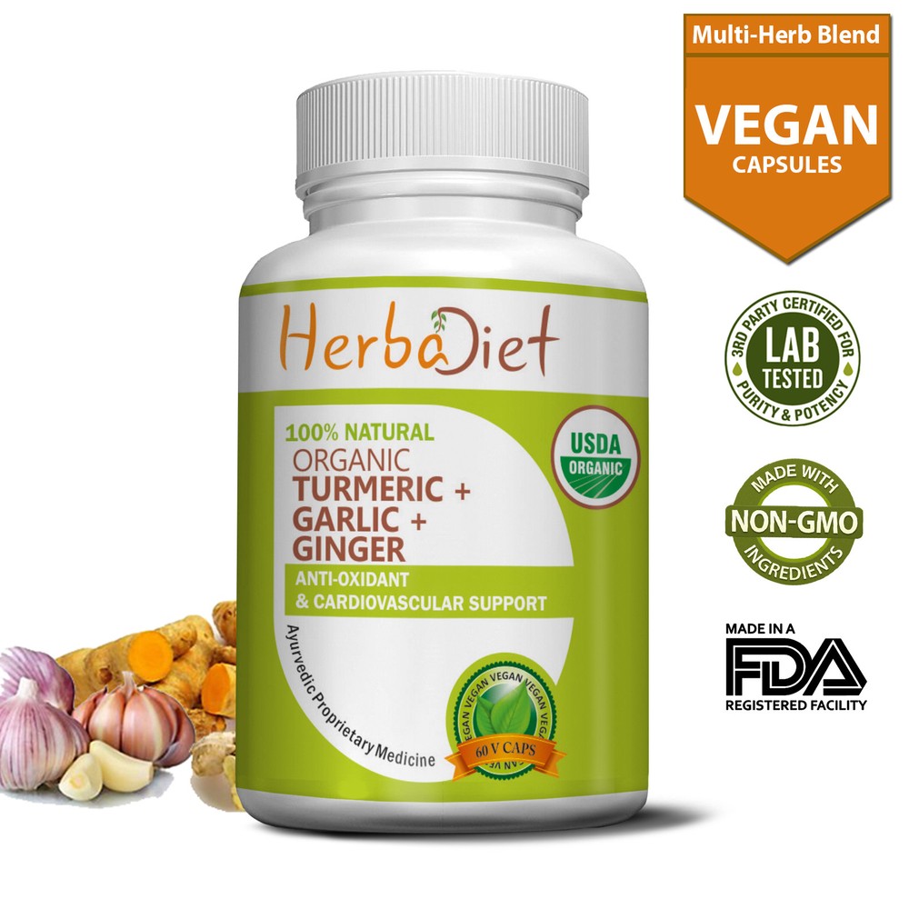 Organic Turmeric Garlic Ginger PURE Capsules Cardiovascular Support Antioxidant