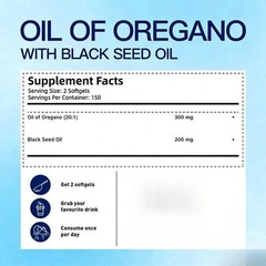 2PACK Aceite De Oregano En 300 Capsulas Con Carvacrol Timol Black Seed Oil 6000