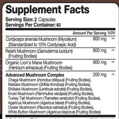 MUSHROOM COMPLEX Improves Concentration Improve Memory Maintain Brain Health
