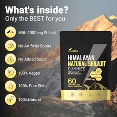 VivoNu Pure Himalayan Shilajit Gummies 3000mg Ashwagandha, Fulvic Acid, 60 Count