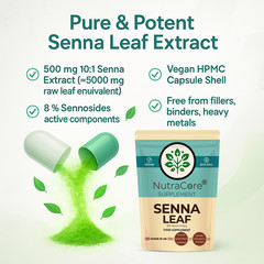 Organic Senna Leave Capsule 500mg-(8% Sennosides)-Digestive&Constipation-180Caps