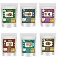 Safed Musli, Ashwagandha, Shatavari, Kaunch, Gokhru, Akarkara Powder (50gm Each)