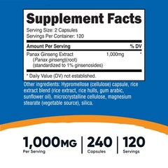 Nutricost Panax Ginseng 1000mg, 240 Capsules – Non GMO, Gluten Free, 120 Serving