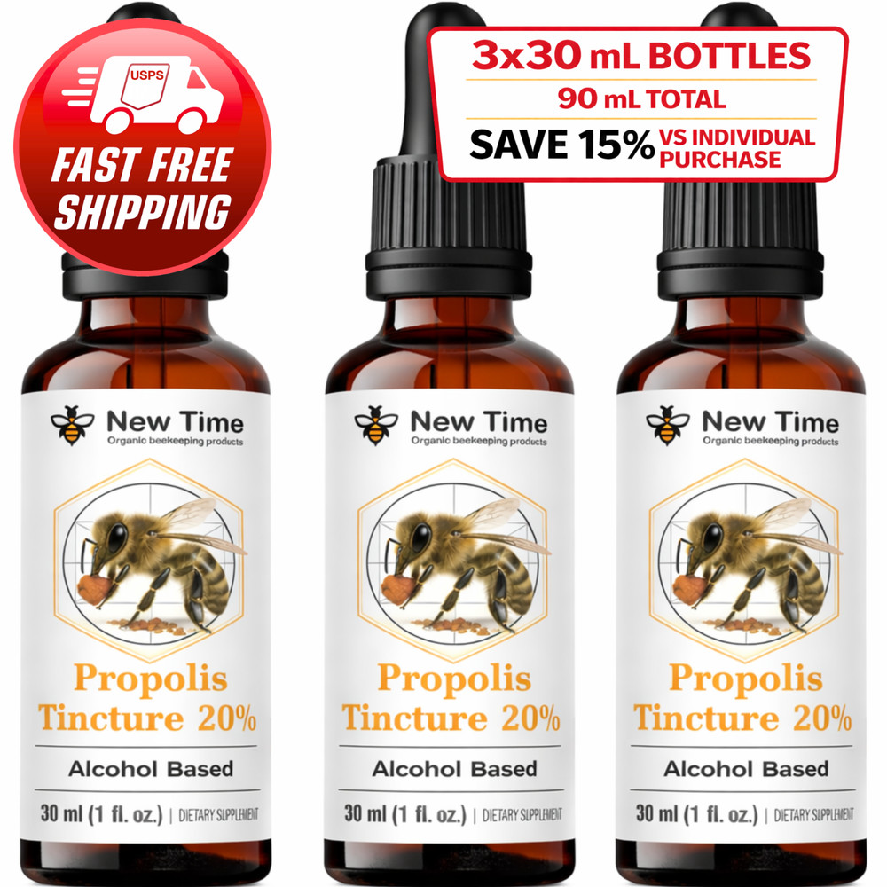 Bee Propolis Tincture 20% – 3 Bottles (3 × 30 mL) Alcohol-Based Liquid Extract