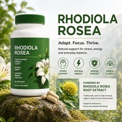 Rhodiola Rosea Supplement Organic – Adaptogenic 60 Count (Pack of 1), Green