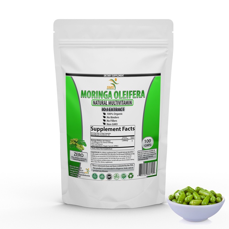 MORINGA OLEIFERA ORGANIC LEAF EXTRACT 10,000MG SERVINGS 100% PURE 100 CAPSULES