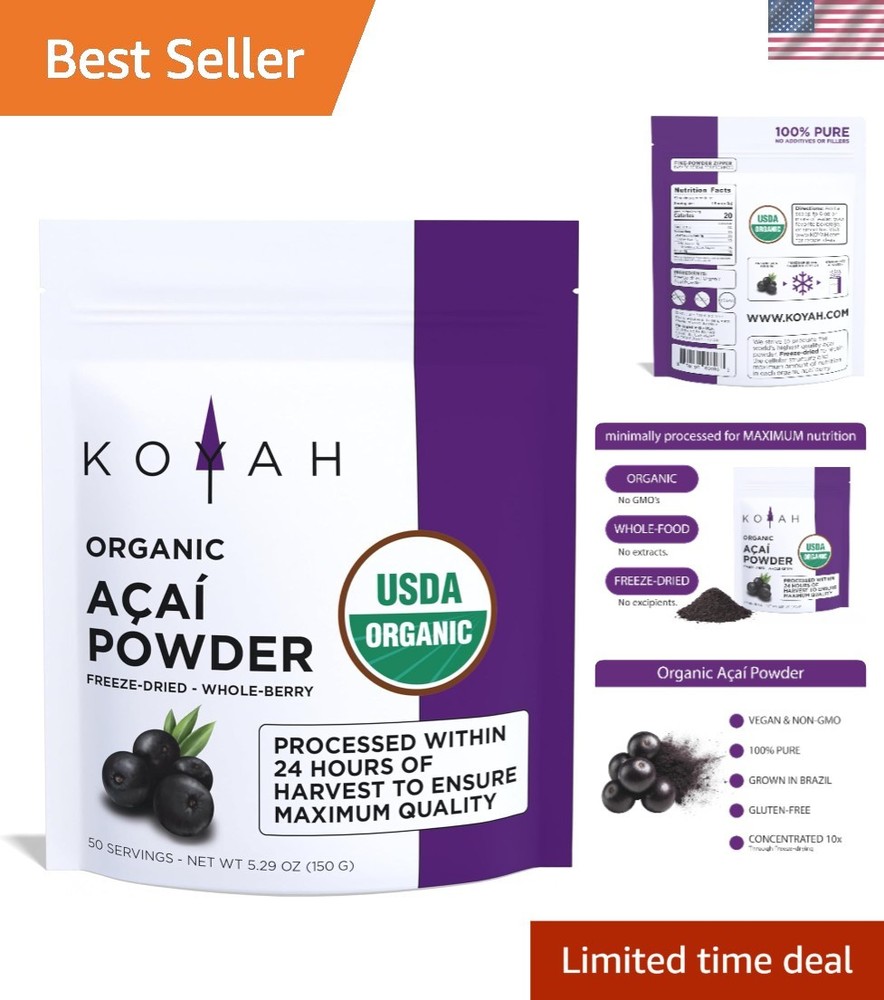 Organic Freeze-Dried Acai Powder – 5.29oz Zipper Pouch, & Allergen-Free