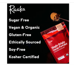 Raaka Organic Cacao Powder 8 oz Unsweetened Non-Alkalized USDA Organic Vegan