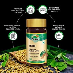 Zandu Methi Capsules (Fenugreek), Extracts of Methi (60 Veg Capsules x 2) U494