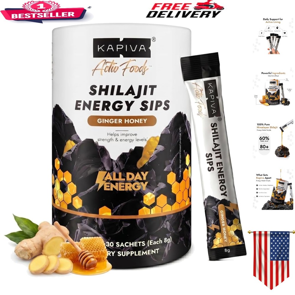 Pure Shilajit Energy & Stamina Sticks – 7500mg Ginger Honey Flavor, 30 Count
