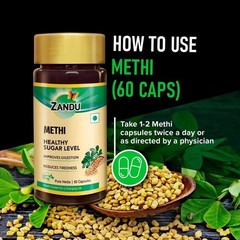Zandu Methi Capsules (Fenugreek), Extracts of Methi (60 Veg Capsules x 2) U494