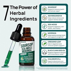 Liquid Soursop Bitters Drops with Sea Moss Moringa Turmeric Black Seed 2 Fl Oz