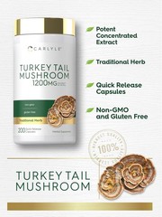 Turkey Tail Mushroom Capsule 1200mg | 200 Count | Non-GMO | by Carlyle