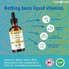 LIQUIDHEALTH USDA Organic Mullein Leaf Extract Drops for Lungs – Herbal Clean…