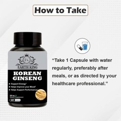 EARTH KING Korean Ginseng 500mg Capsule For Strength Stamina & Energy 60Capsules