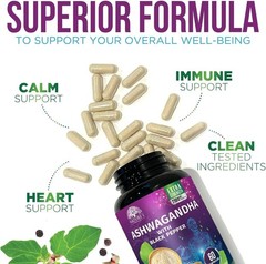 Organic Ashwagandha 1950mg w/ Black Pepper for High Absorption & Stress Support
