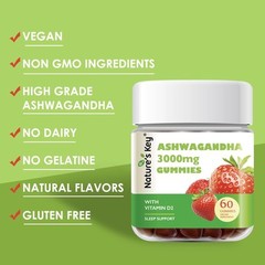 2 Pack Ashwagandha Gummies, 3000mg High Potency Ashwagandha Root Extract 60Ct
