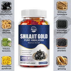 Shilajit Gold 3000mg Naturally Occurring Fulvic Acid Non GMO/No Gluten，60 gummie