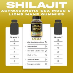 Shilajit Gummies with Sea Moss, Ashwagandha & Lions Mane 60 Count (Pack of 1)