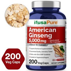 NusaPure American Ginseng 5000 mg – 200 Veggie Capsules Vegetarian, Non-GMO