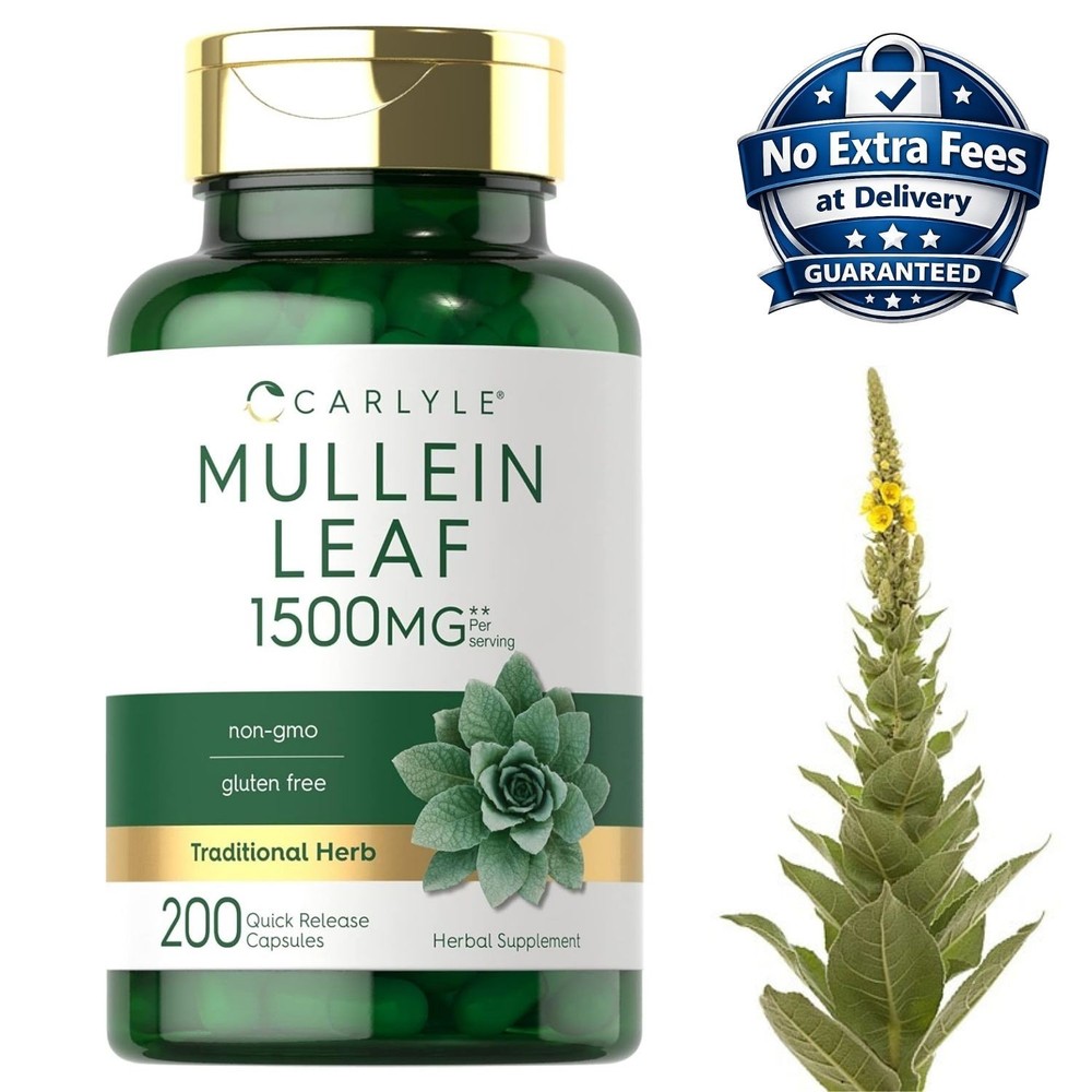Extracto Hoja de Gordolobo 1500mg 200 Cápsulas Verbascum thapsus 100 Porciones