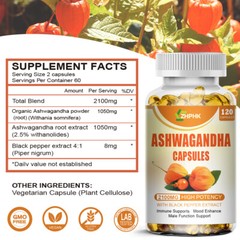 Ashwagandha 2100mg Capsules High Strength Stress Fatigue Anxiety Relief 120pills