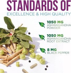 Organic Ashwagandha 1950mg w/ Black Pepper for High Absorption & Stress Support